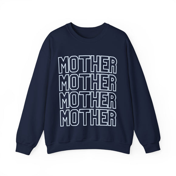 MOTHER on Repeat Oversized Pullover Crewneck Sweatshirt, Gifts for Mom, Baby Shower Gifts, Light Blue on Navy, Mother's Day Gift