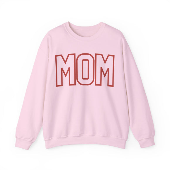 MOM Red on Pink Oversized Pullover Crewneck Sweatshirt, Girl Mom, Mama