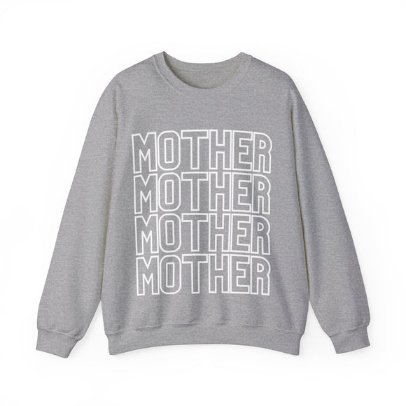 MOTHER on Repeat Oversized Pullover Crewneck Sweatshirt, Gifts for Mom, Baby Shower Gifts, White on Gray, Mother's Day Gift