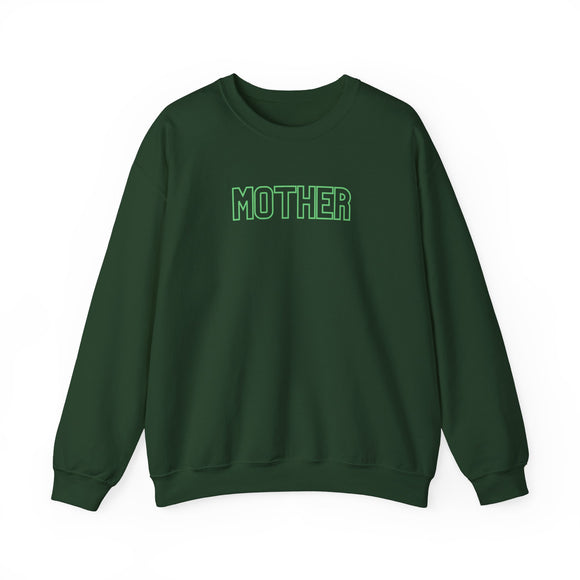 MOTHER Oversized Pullover Crewneck Sweatshirt, Gifts for Mom, Baby Shower Gifts, Neon Green on Hunter Green, Mother's Day Gift