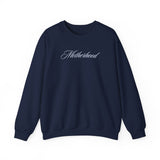 MOTHERHOOD Oversized Pullover Crewneck Sweatshirt, Gifts for Mom, Baby Shower Gifts, Light Blue on Navy, Mother's Day Gift