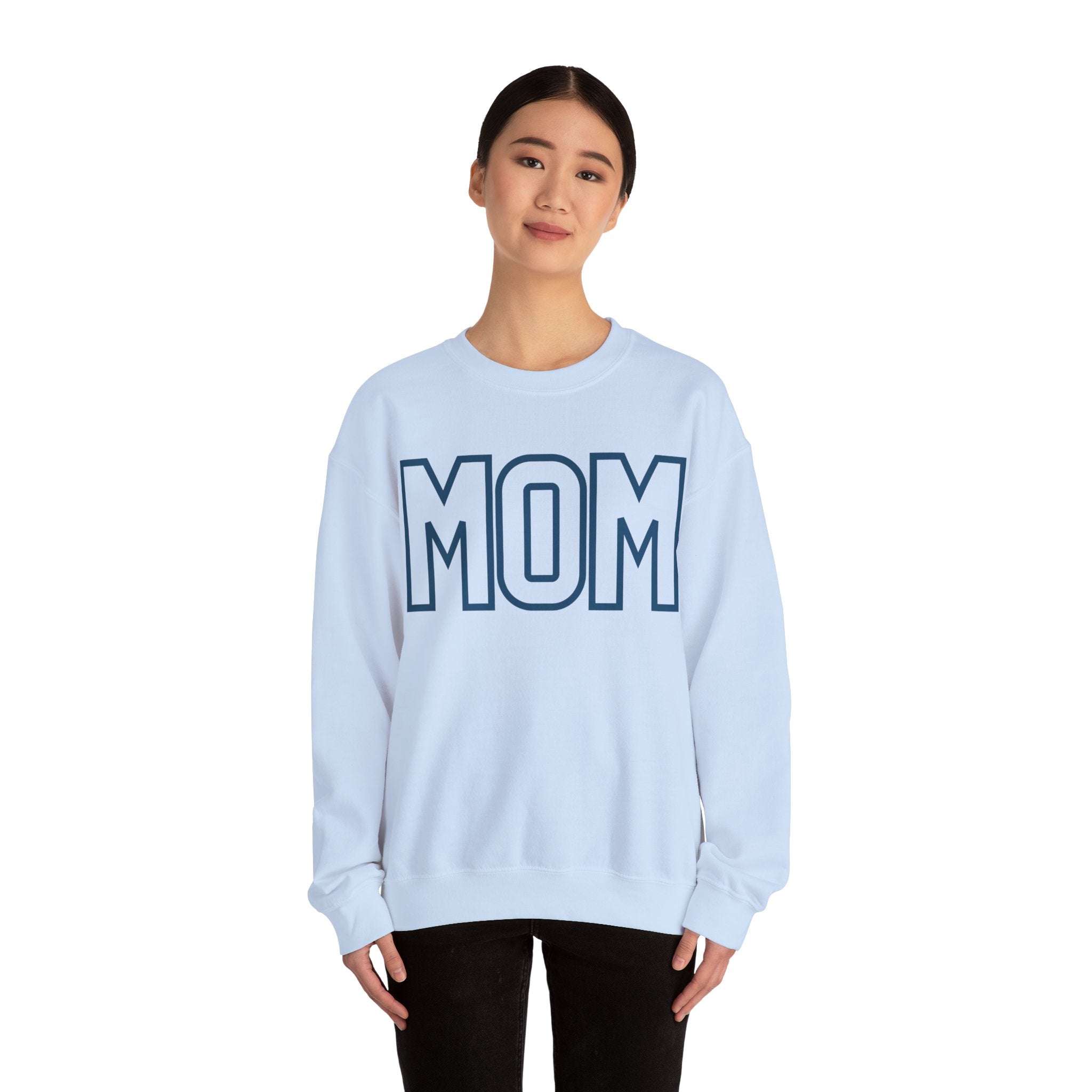 MOM Navy on Light Blue Oversized Pullover Crewneck Sweatshirt Knotties Headbands