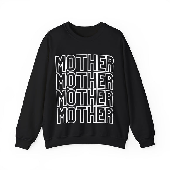 MOTHER on Repeat Oversized Pullover Crewneck Sweatshirt, Gifts for Mom, Baby Shower Gifts, White on Black, Mother's Day Gift