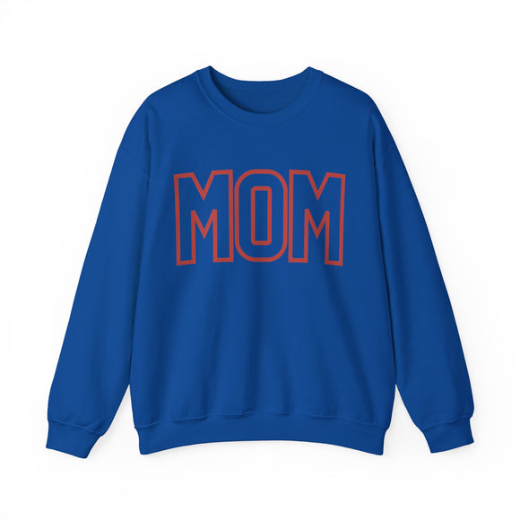 MOM Crewneck Sweatshirt, Red on Blue