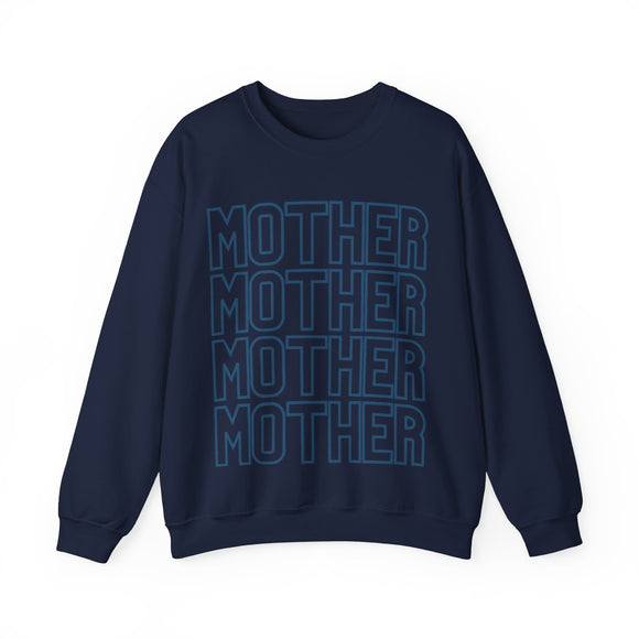 MOTHER on Repeat Oversized Pullover Crewneck Sweatshirt, Gifts for Mom, Baby Shower Gifts, Monochromatic Blue on Navy, Mother's Day Gift