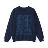 MOTHER on Repeat Oversized Pullover Crewneck Sweatshirt, Gifts for Mom, Baby Shower Gifts, Monochromatic Blue on Navy, Mother's Day Gift