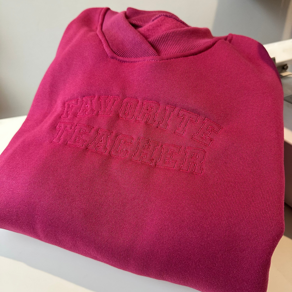 Cranberry Favorite Teacher Embroidered V-neck Crew Sweatshirt