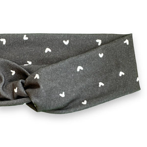 Hearts on Charcoal Knotties Headband