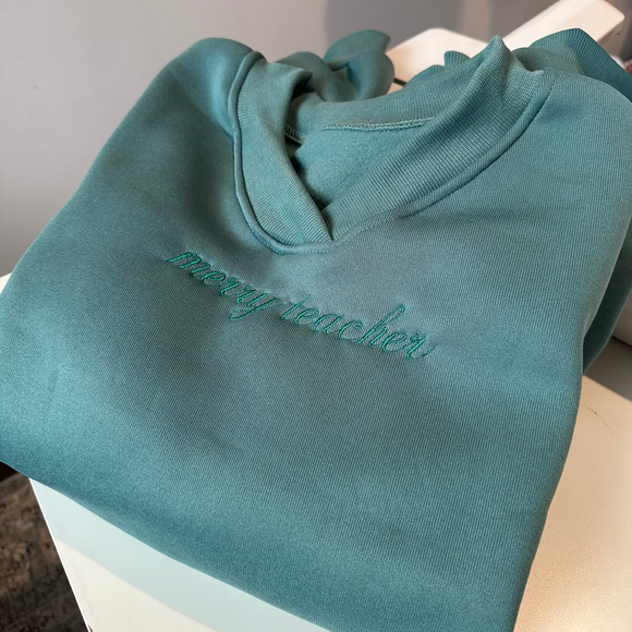 Merry Teacher Embroidered V-neck Crew Sweatshirt