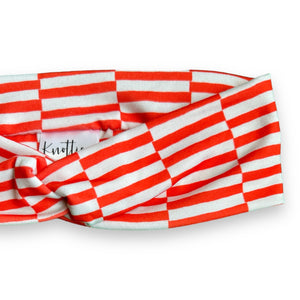 Red Horizontal Checkered Stripes Knotties Headband