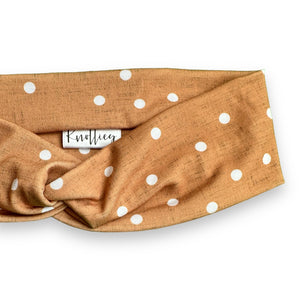 White Spots on Mustard Knotties Headband