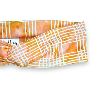 Orange Watercolor Plaid Knotties Headband