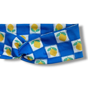 Blue Checkered Lemons Knotties Headband