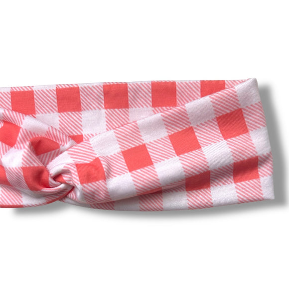 Coral Checkered Knotties Headband