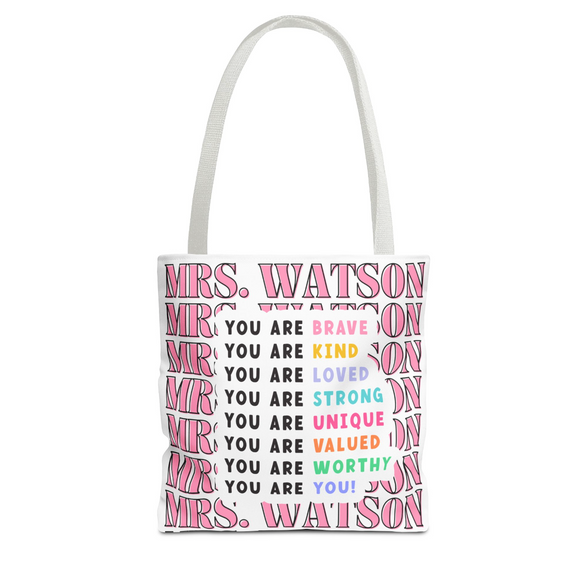 Custom Name Positive Affirmations Teacher Tote Bag