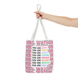 Custom Name Positive Affirmations Teacher Tote Bag